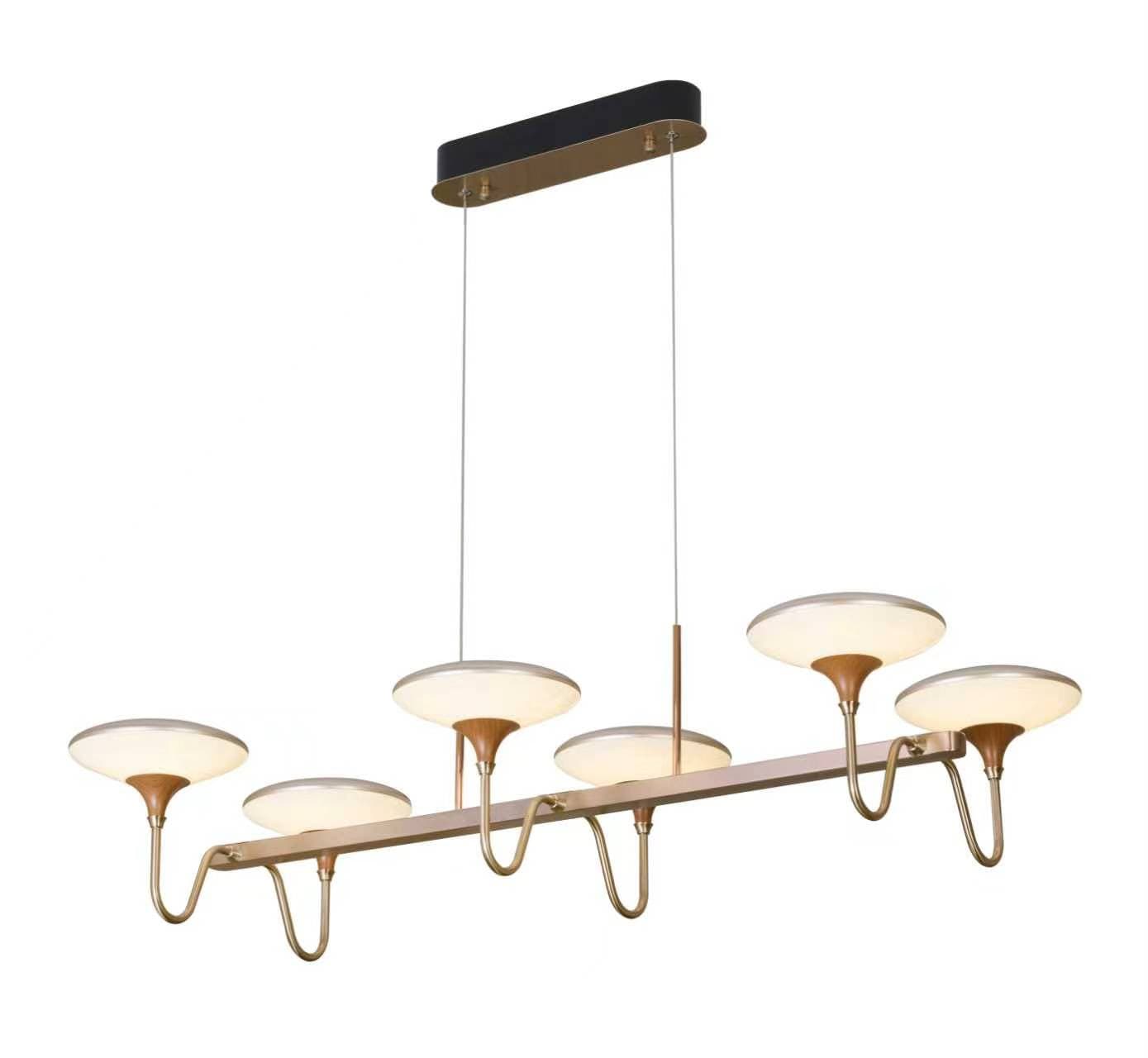 Savoy Mid-Century Brass & Wood Linear Chandelier