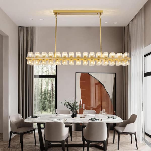 Bellamy Gold Linear Chandelier with Crystal Lampshades