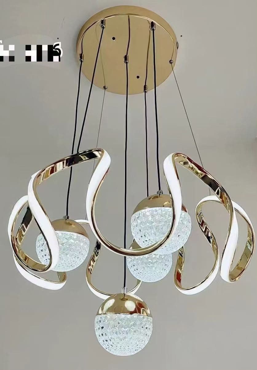 Vortex Gold Swirl LED Chandelier with Crystal Balls