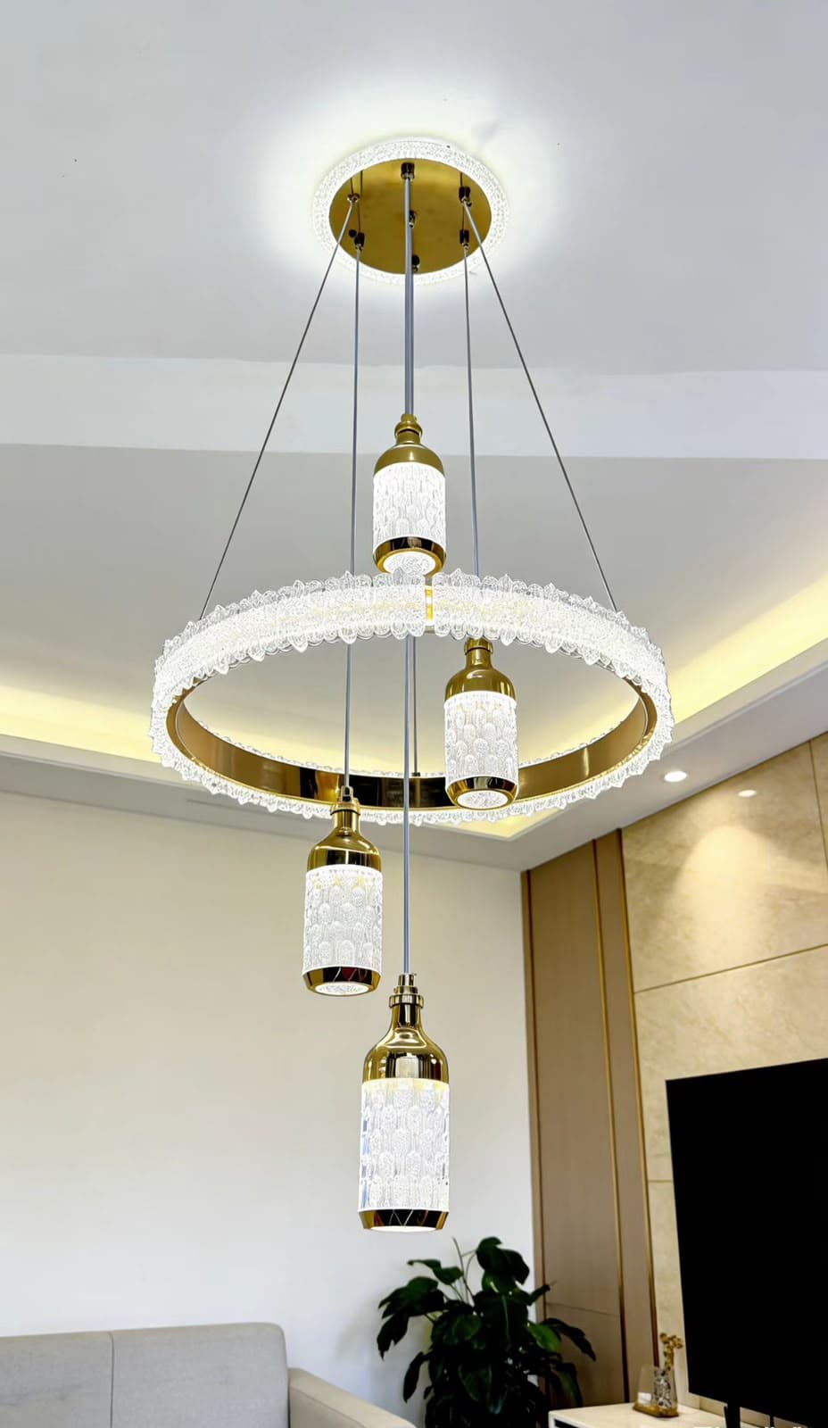 Halo Crystal Ring Chandelier with Sphere Drops