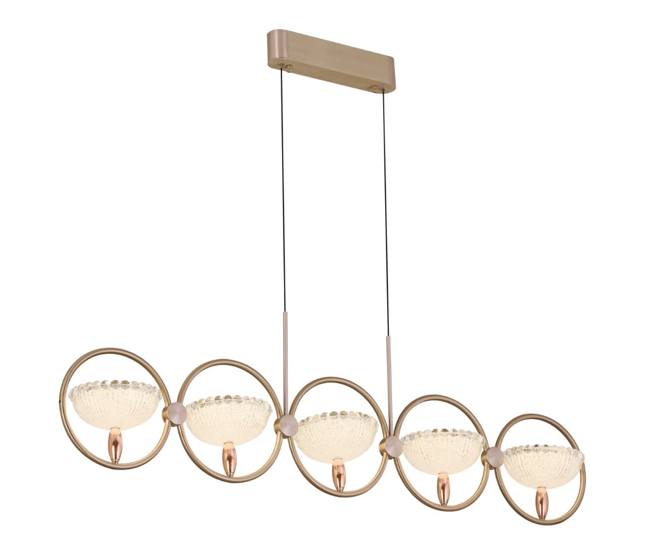 Halo Gold Ring Linear Chandelier with Crystal Bowl Shades