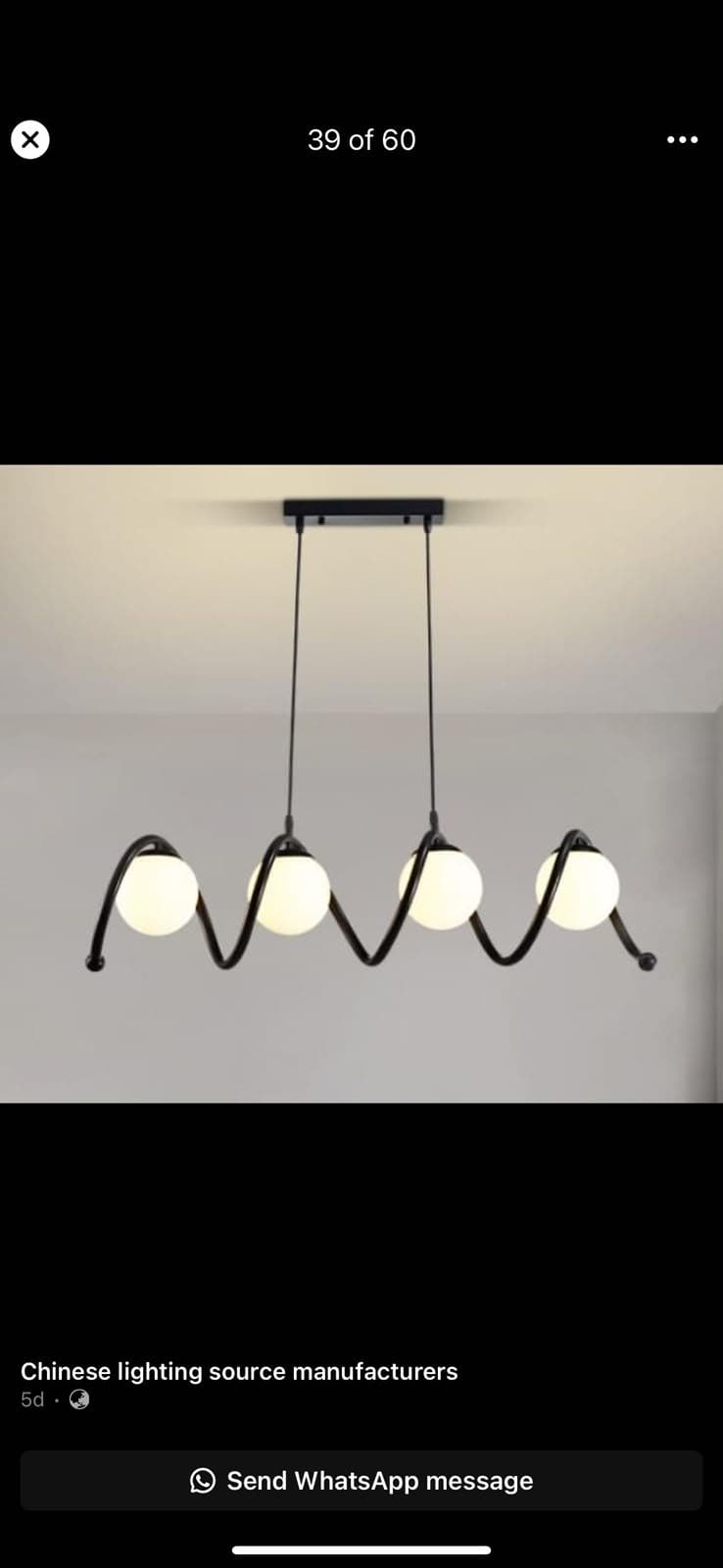 Wavy Black Linear Pendant with Opal Globes