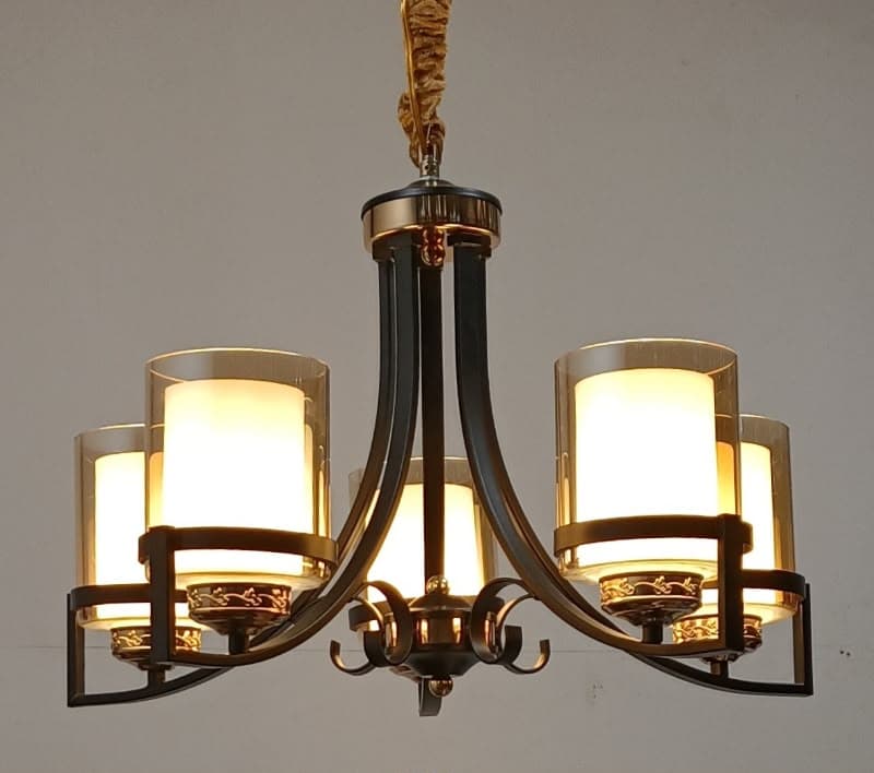 Cascade Tripod Frame Chandelier with Amber Cylinder Shades
