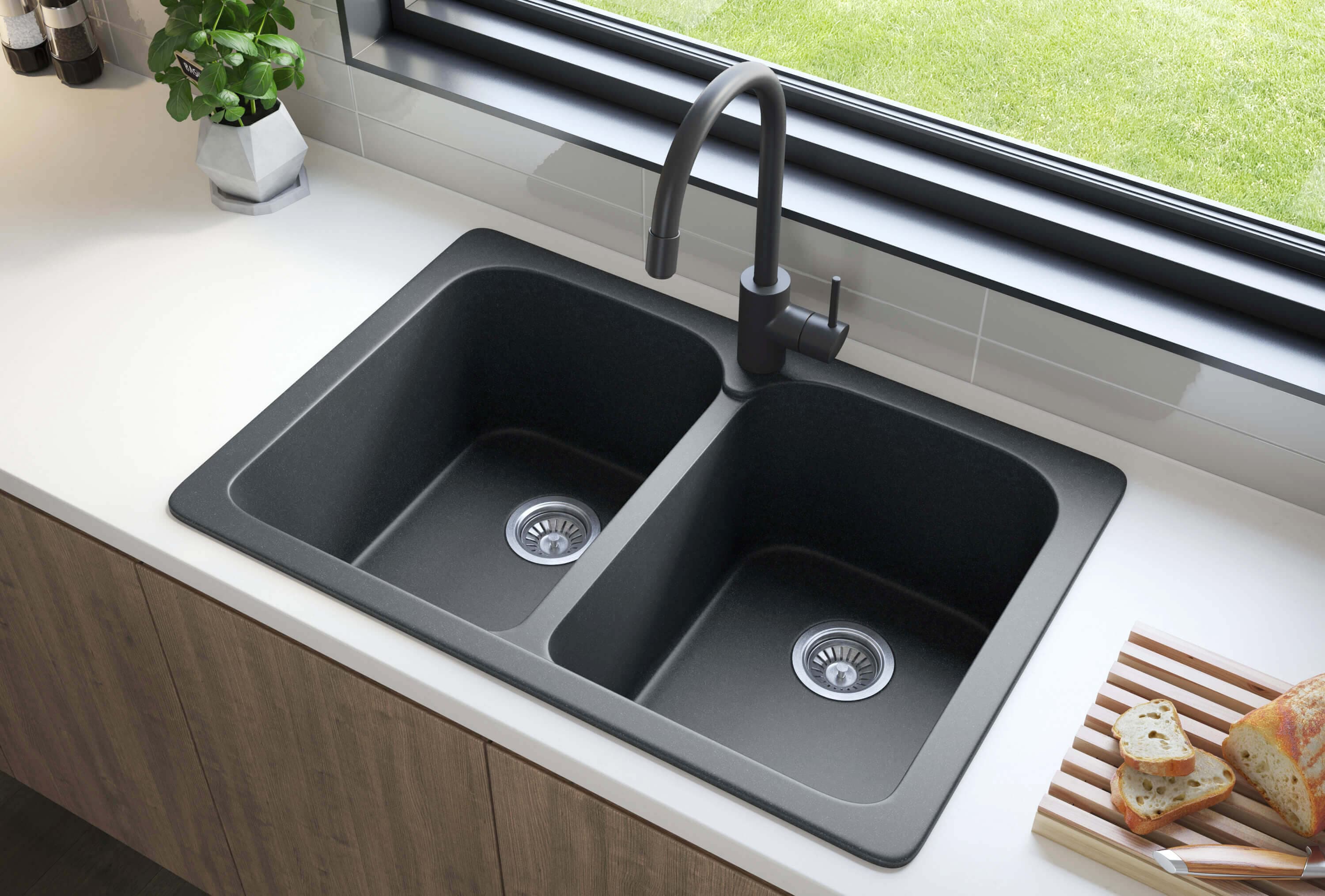 Black Granite Composite Double Bowl Kitchen Sink